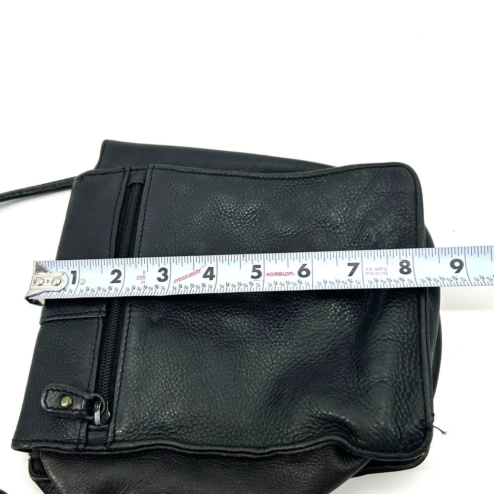 Vintage 90s Fossil Black Leather Crossbody Bag Small Flap Square Shoulder Bag - Picture 4 of 7